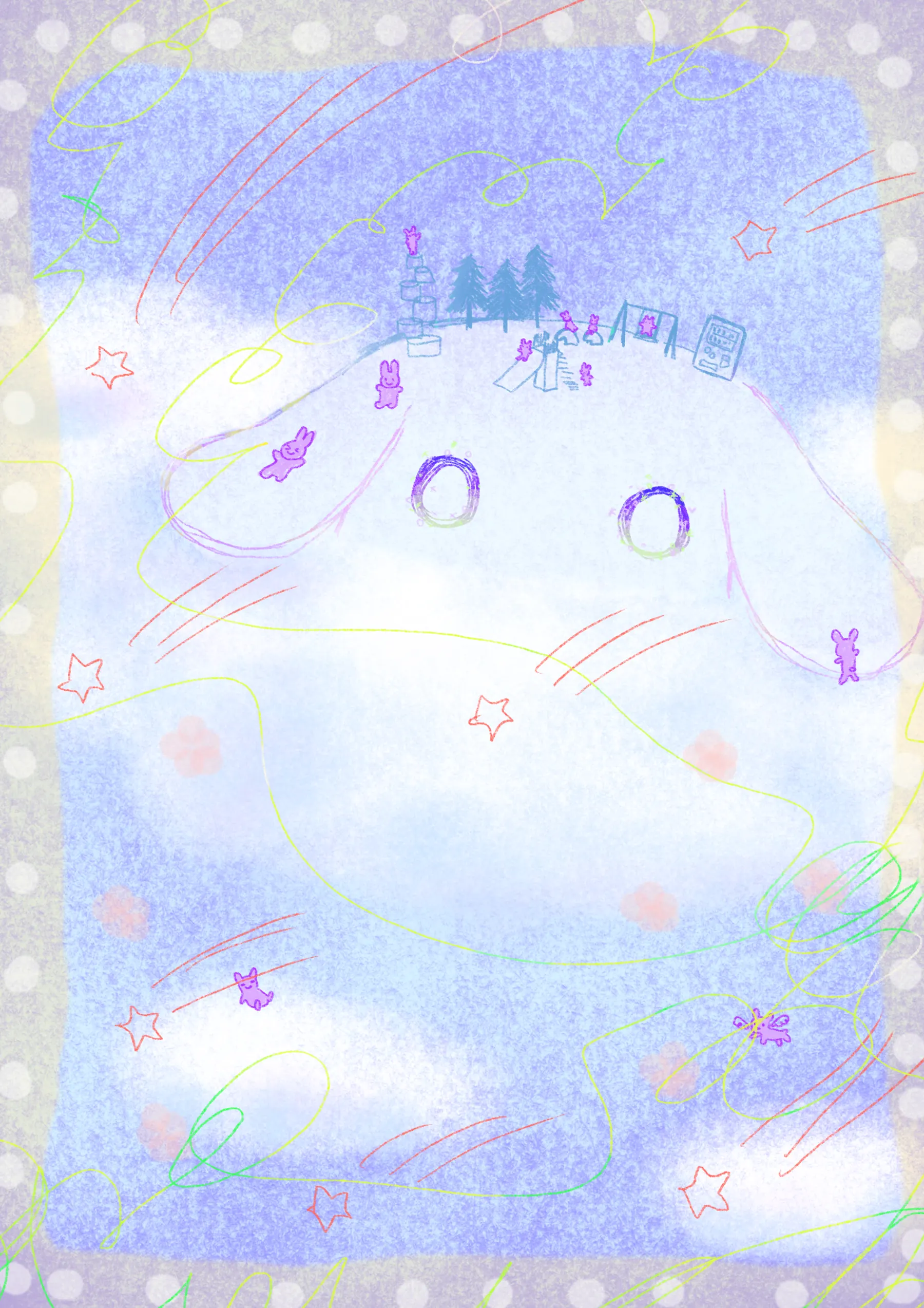 うさぎのいる淡い世界のイラスト