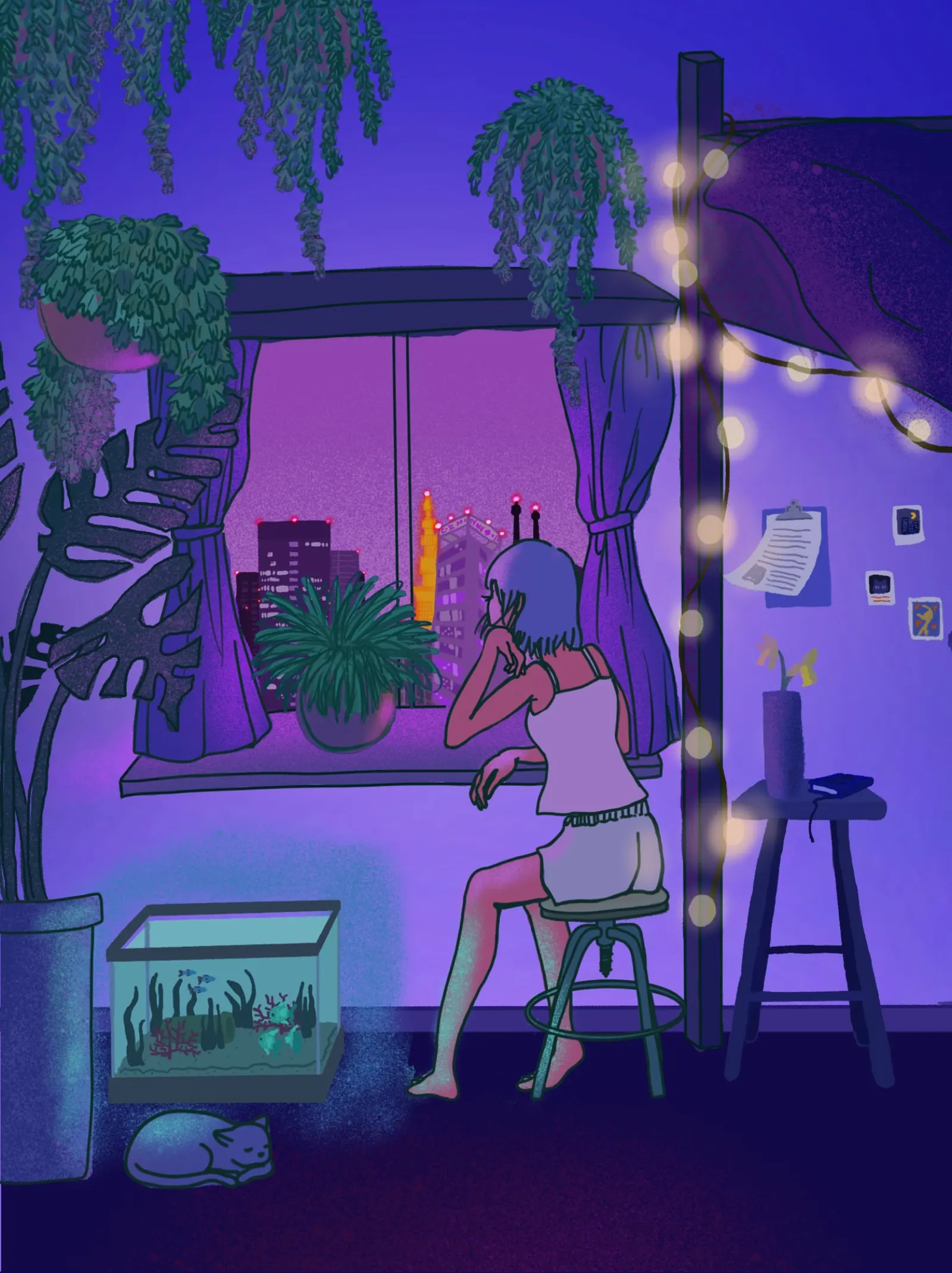 夜の風景を描いた作品